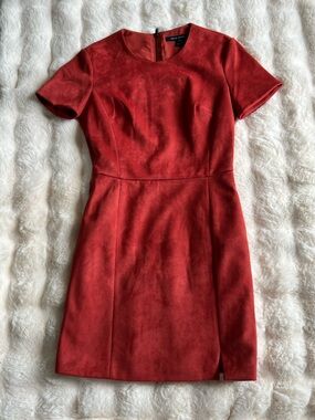 Rusty Short-Sleeve Fit-and-Flare Suede Dress